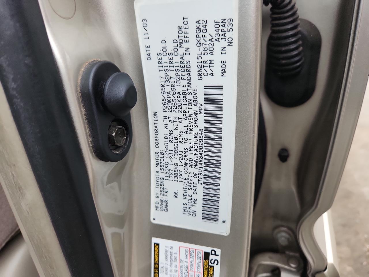 2004 Toyota 4Runner Sr5 VIN: JTEBU14R840029548 Lot: 84065725