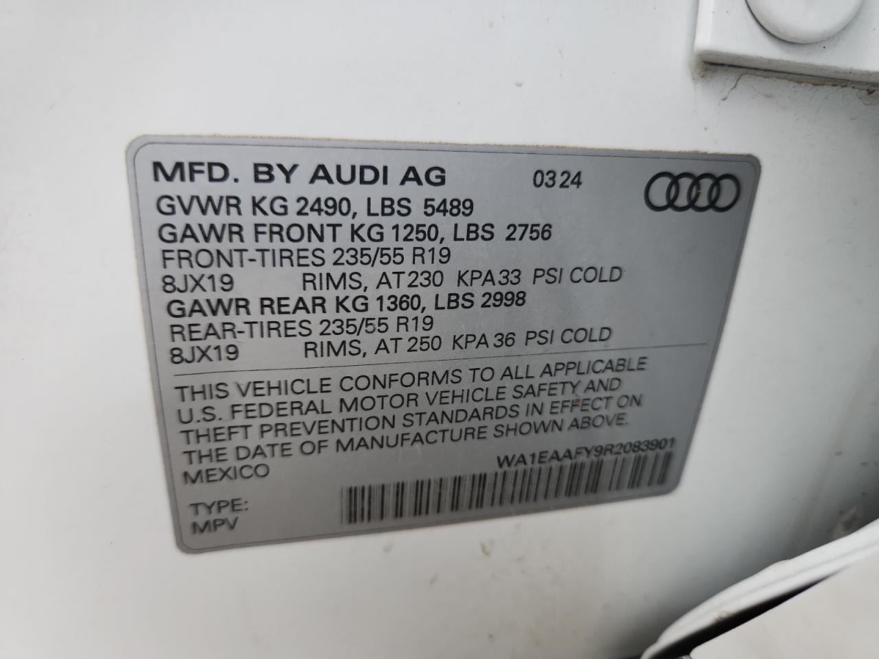 2024 Audi Q5 Premium Plus 45 VIN: WA1EAAFY9R2083901 Lot: 85823005