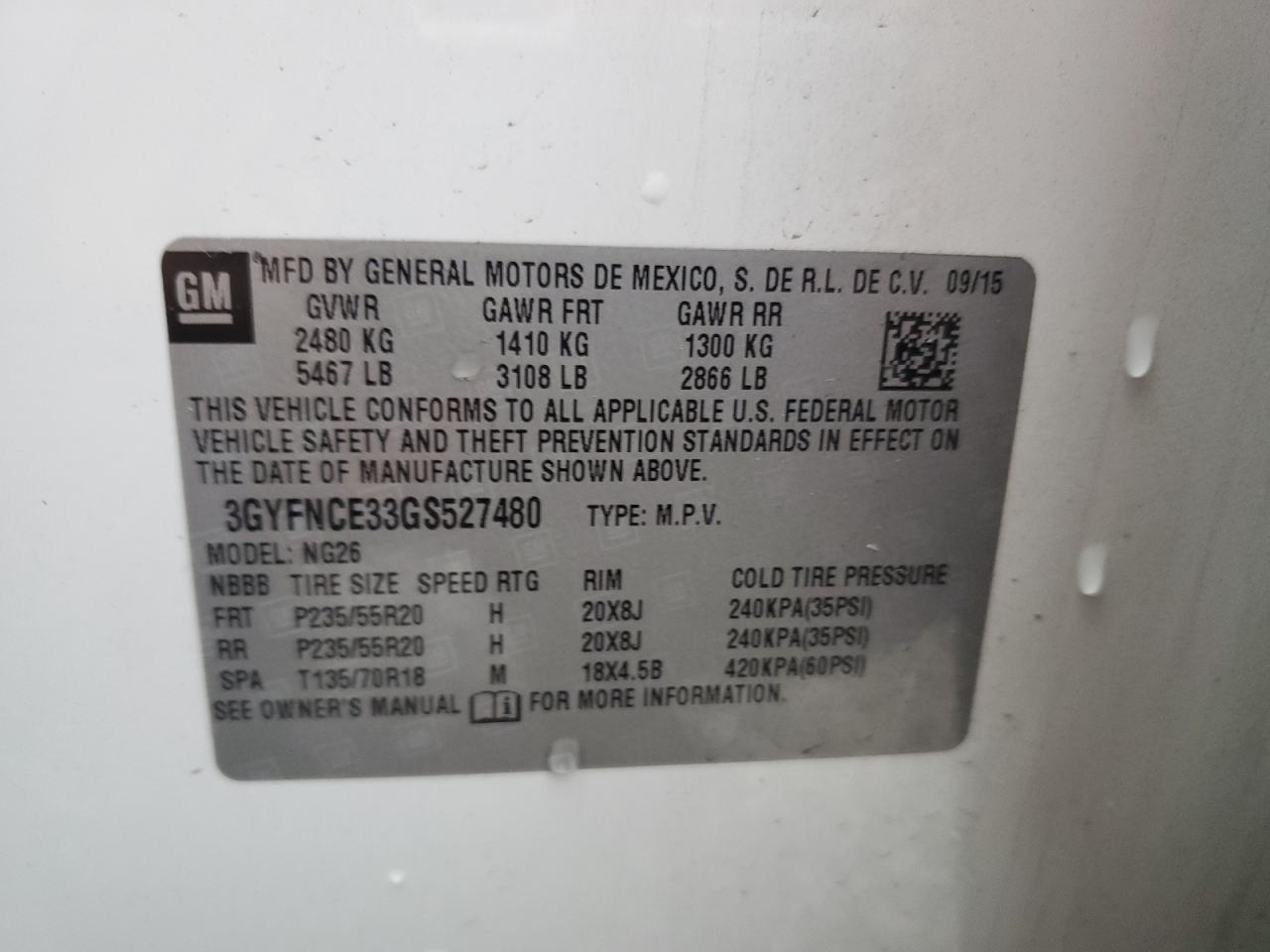 2016 Cadillac Srx Performance Collection VIN: 3GYFNCE33GS527480 Lot: 89914215