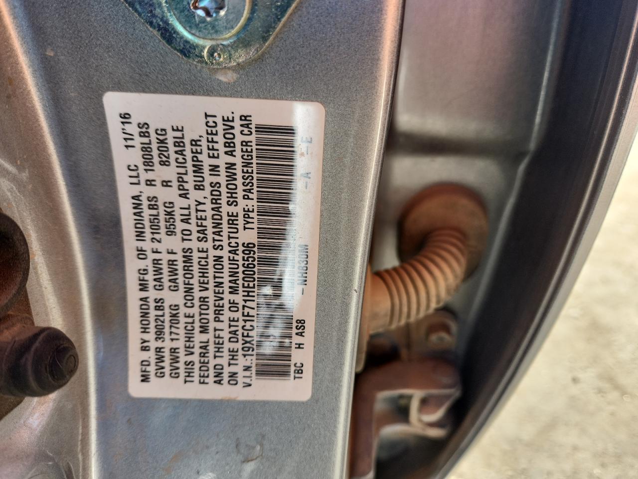 2017 Honda Civic Exl VIN: 19XFC1F71HE006596 Lot: 83799285