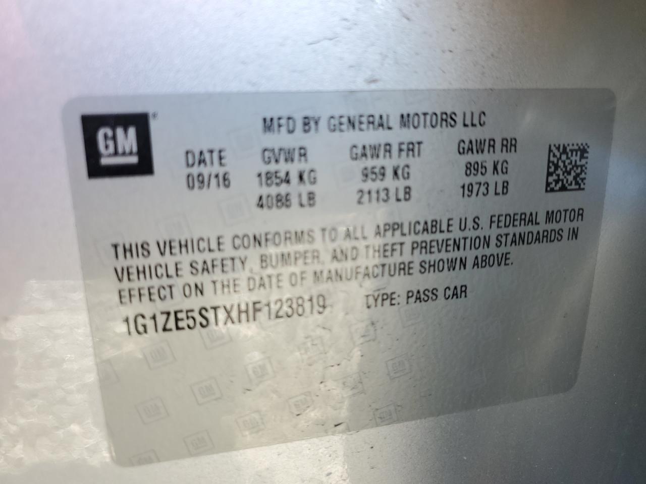 2017 Chevrolet Malibu Lt VIN: 1G1ZE5STXHF123819 Lot: 82410625