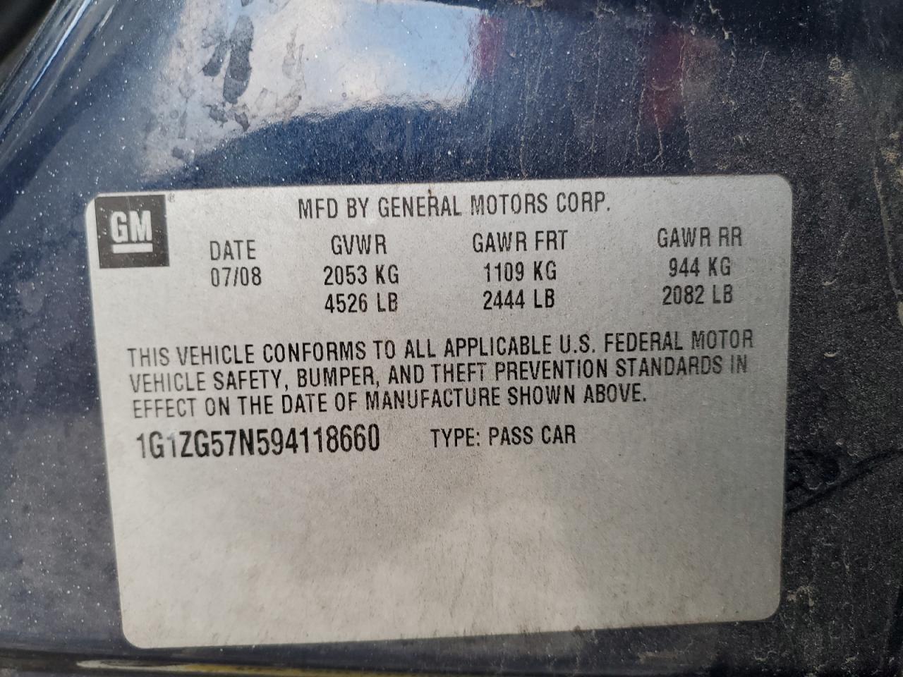 2009 Chevrolet Malibu Ls VIN: 1G1ZG57N594118660 Lot: 86445635