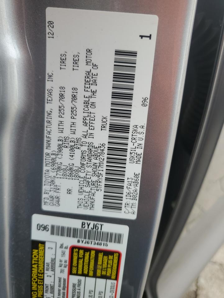 2021 Toyota Tundra Double Cab Sr VIN: 5TFRY5F17MX278436 Lot: 85761045