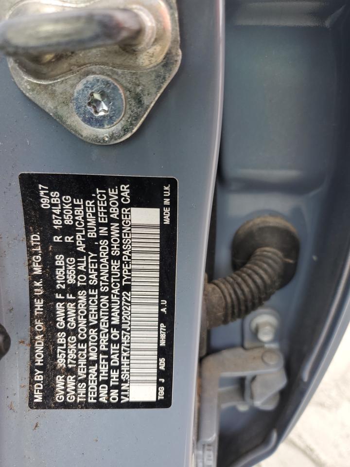 2018 Honda Civic Ex VIN: SHHFK7H57JU202722 Lot: 85745355