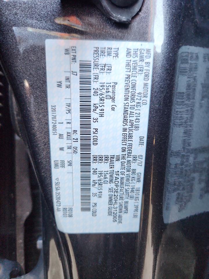 2017 Ford Focus S VIN: 1FADP3E20HL312005 Lot: 82431745