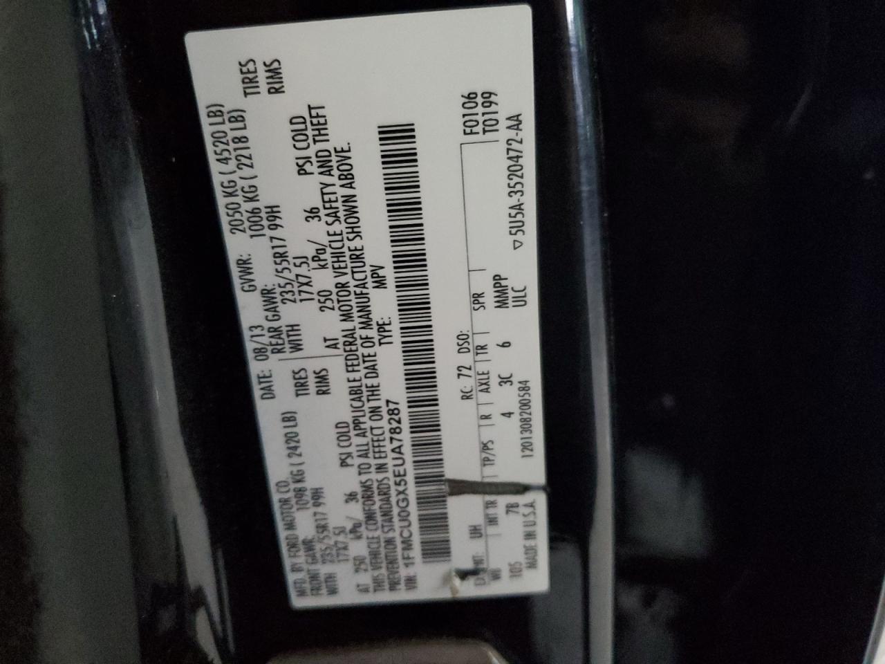 2014 Ford Escape Se VIN: 1FMCU0GX5EUA78287 Lot: 85906845