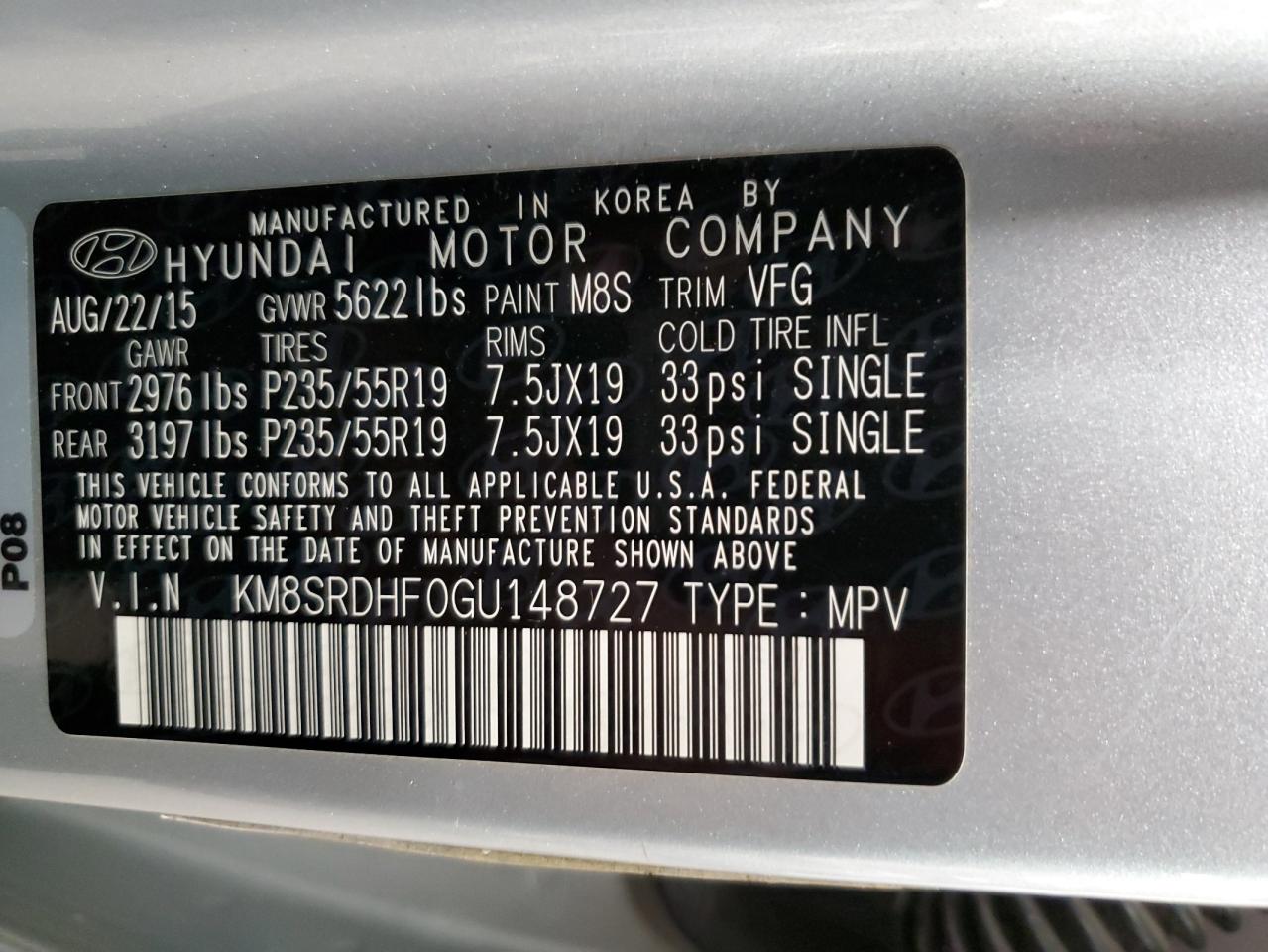 2016 Hyundai Santa Fe Se Ultimate VIN: KM8SRDHF0GU148727 Lot: 82339985