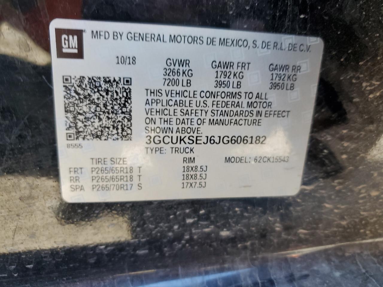 2018 Chevrolet Silverado K1500 Ltz VIN: 3GCUKSEJ6JG606182 Lot: 85160825