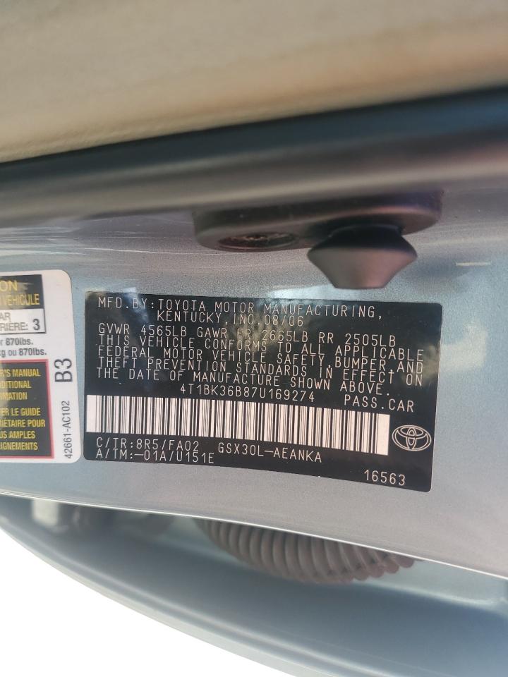 2007 Toyota Avalon Xl VIN: 4T1BK36B87U169274 Lot: 89670605