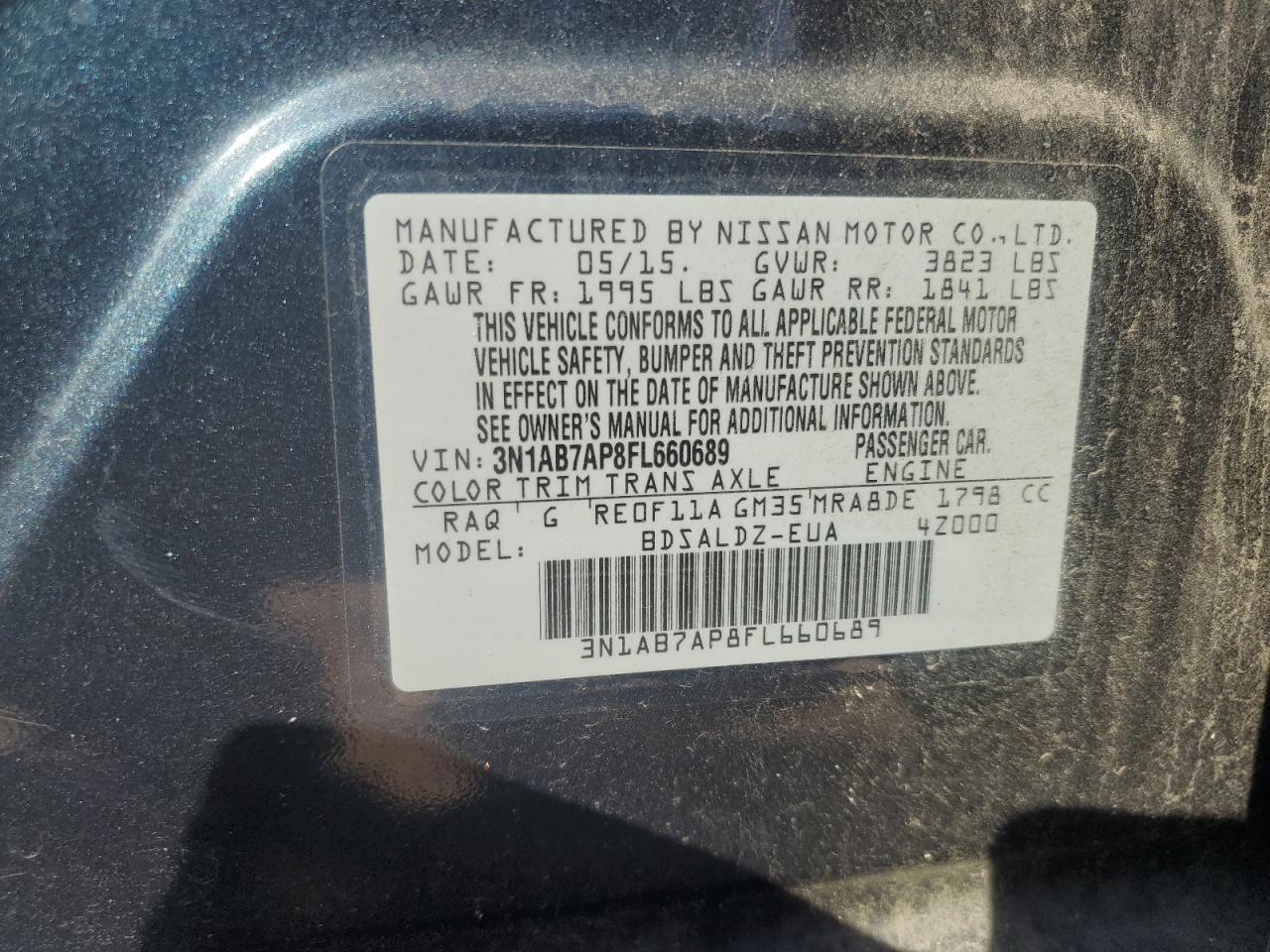 2015 Nissan Sentra S VIN: 3N1AB7AP8FL660689 Lot: 84969475