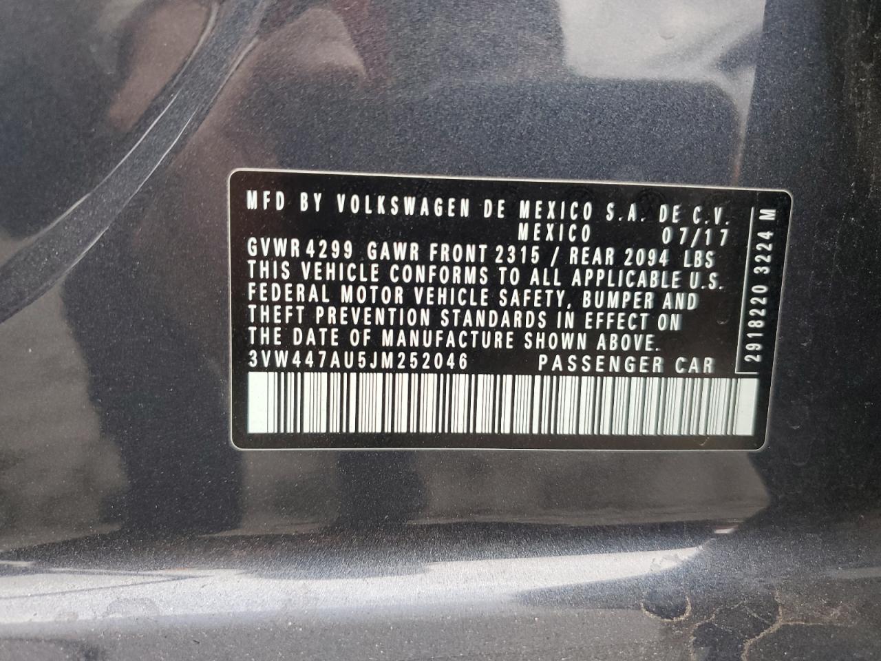 2018 Volkswagen Gti S/Se VIN: 3VW447AU5JM252046 Lot: 85650105