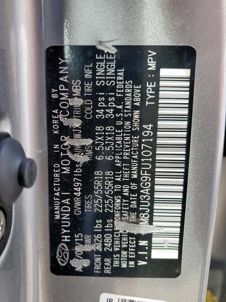 2015 Hyundai Tucson Limited VIN: KM8JU3AG9FU107194 Lot: 85649515