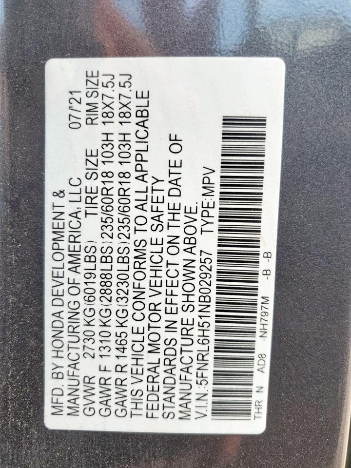 2022 Honda Odyssey Ex VIN: 5FNRL6H51NB029257 Lot: 84979035