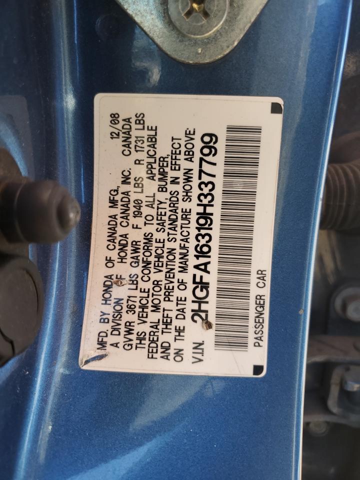 2009 Honda Civic Vp VIN: 2HGFA16319H337799 Lot: 85380915