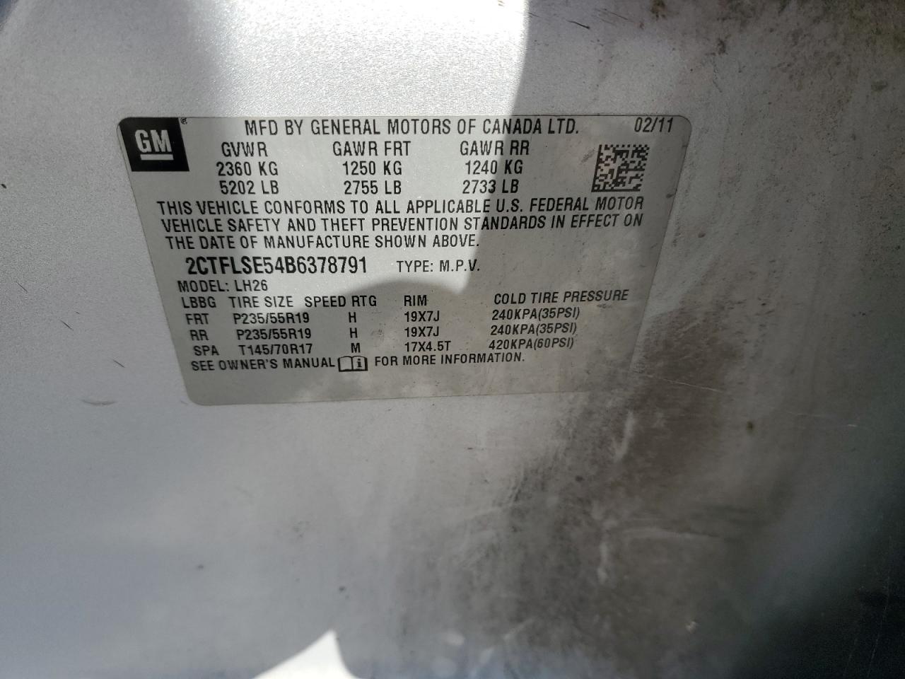 2011 GMC Terrain Sle VIN: 2CTFLSE54B6378791 Lot: 82438585