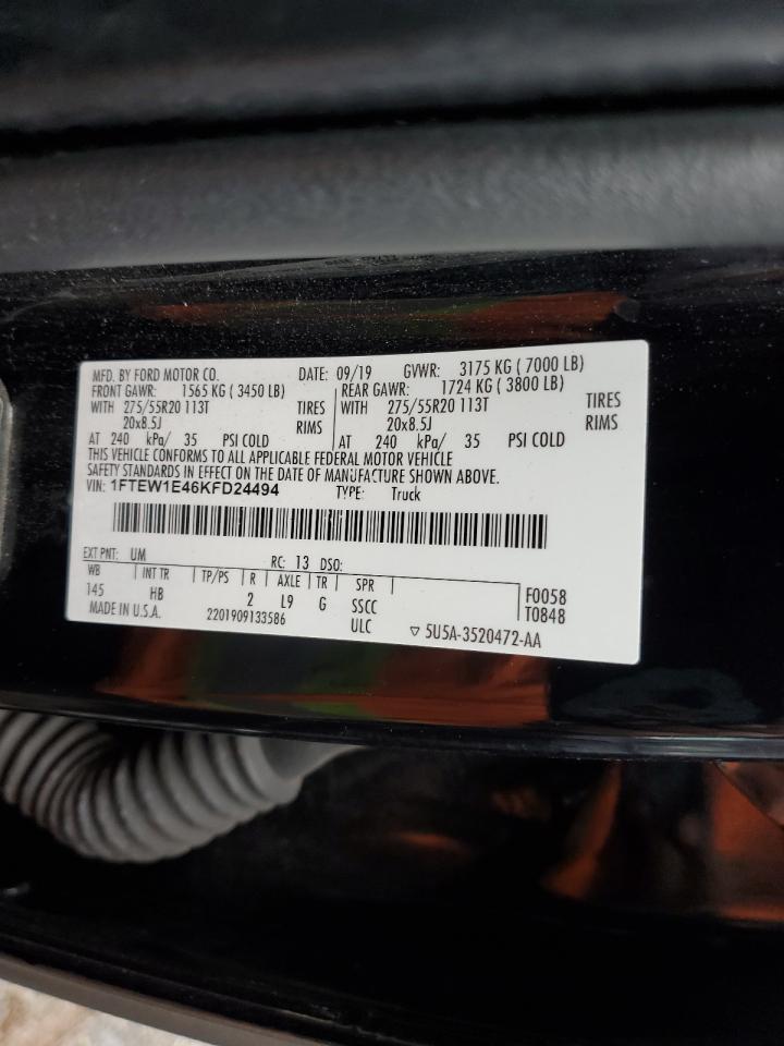 2019 Ford F150 Supercrew VIN: 1FTEW1E46KFD24494 Lot: 87379875