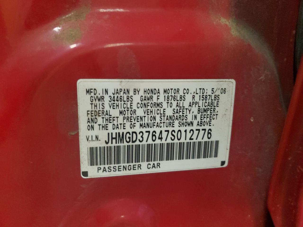 2007 Honda Fit S VIN: JHMGD37647S012776 Lot: 82049585