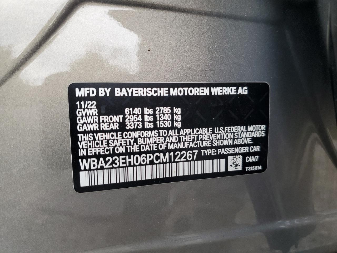 2023 BMW 740 I VIN: WBA23EH06PCM12267 Lot: 85703775