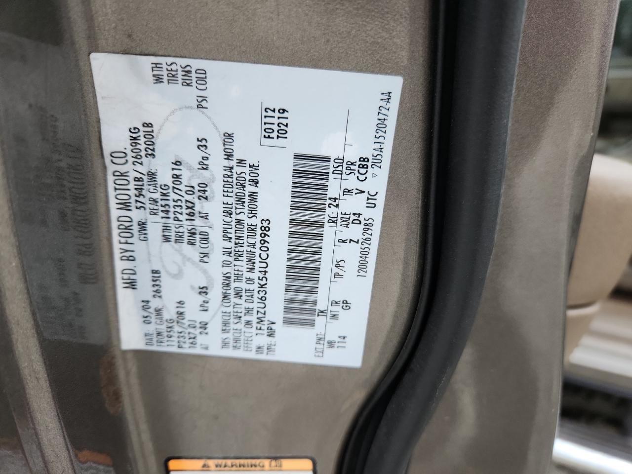 2004 Ford Explorer Xlt VIN: 1FMZU63K54UC09983 Lot: 85272935