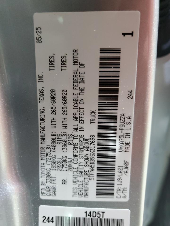 2025 Toyota Tundra Crewmax Platinum VIN: 5TFNA5DB9SX317698 Lot: 84745005