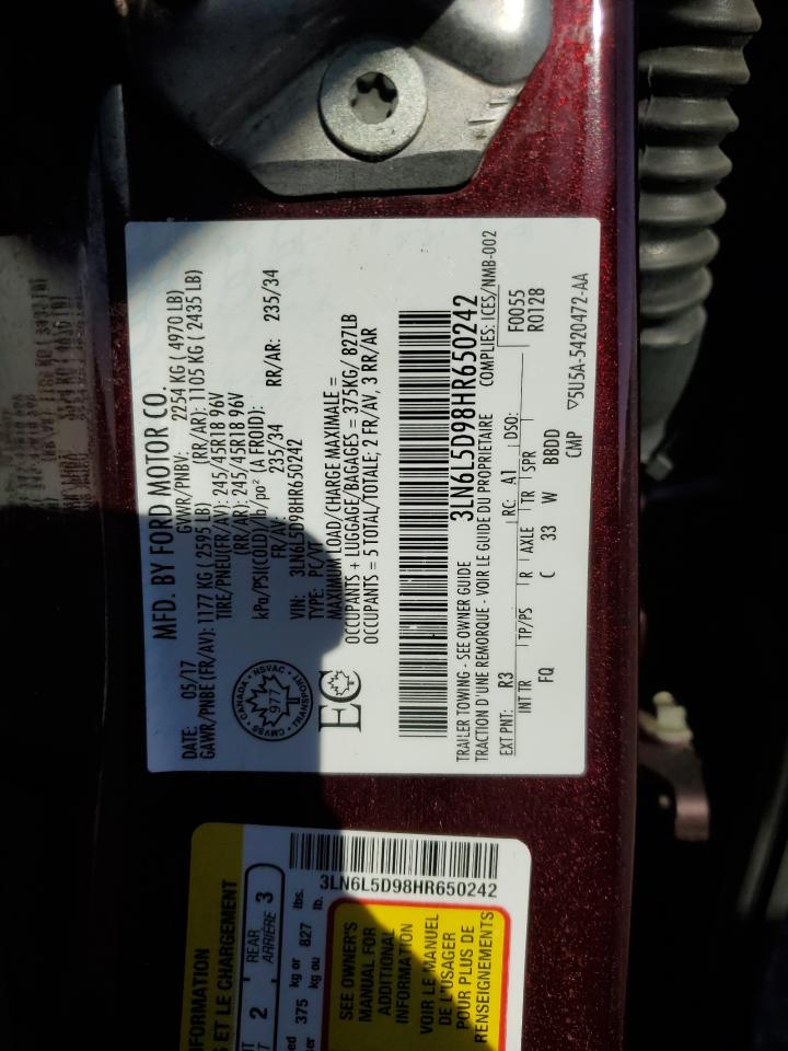 2017 Lincoln Mkz Select VIN: 3LN6L5D98HR650242 Lot: 86130665