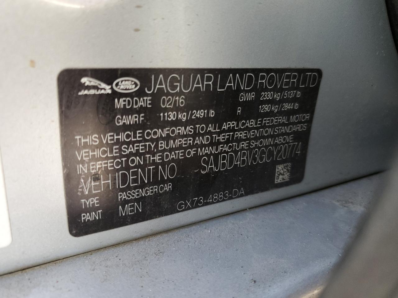 2016 Jaguar Xf Premium VIN: SAJBD4BV3GCY20774 Lot: 87314225