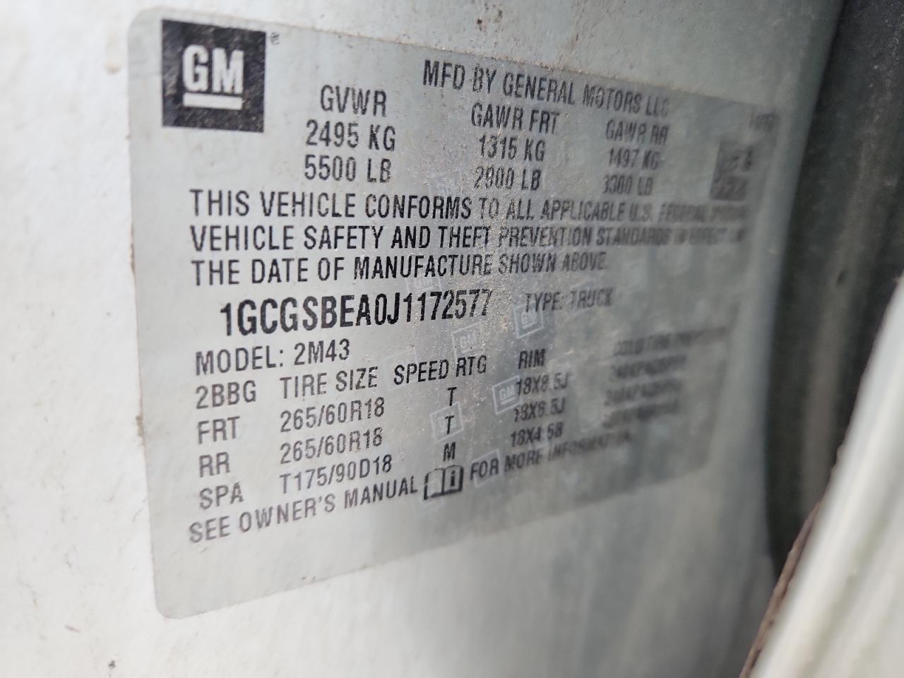 2018 Chevrolet Colorado VIN: 1GCGSBEA0J1172577 Lot: 90107895