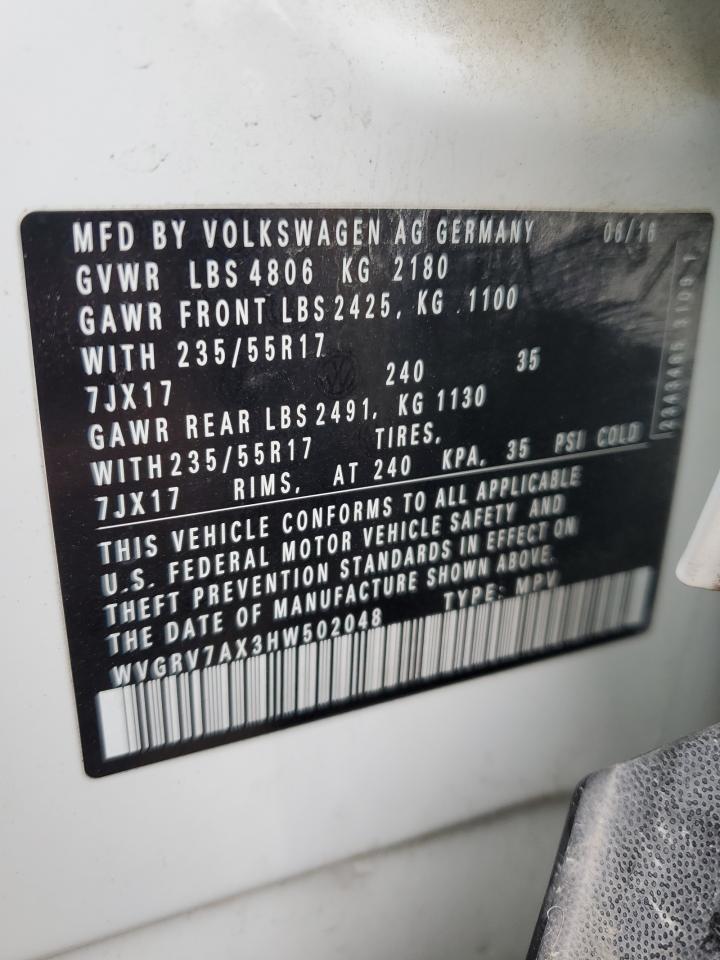 2017 Volkswagen Tiguan Wolfsburg VIN: WVGRV7AX3HW502048 Lot: 89847855