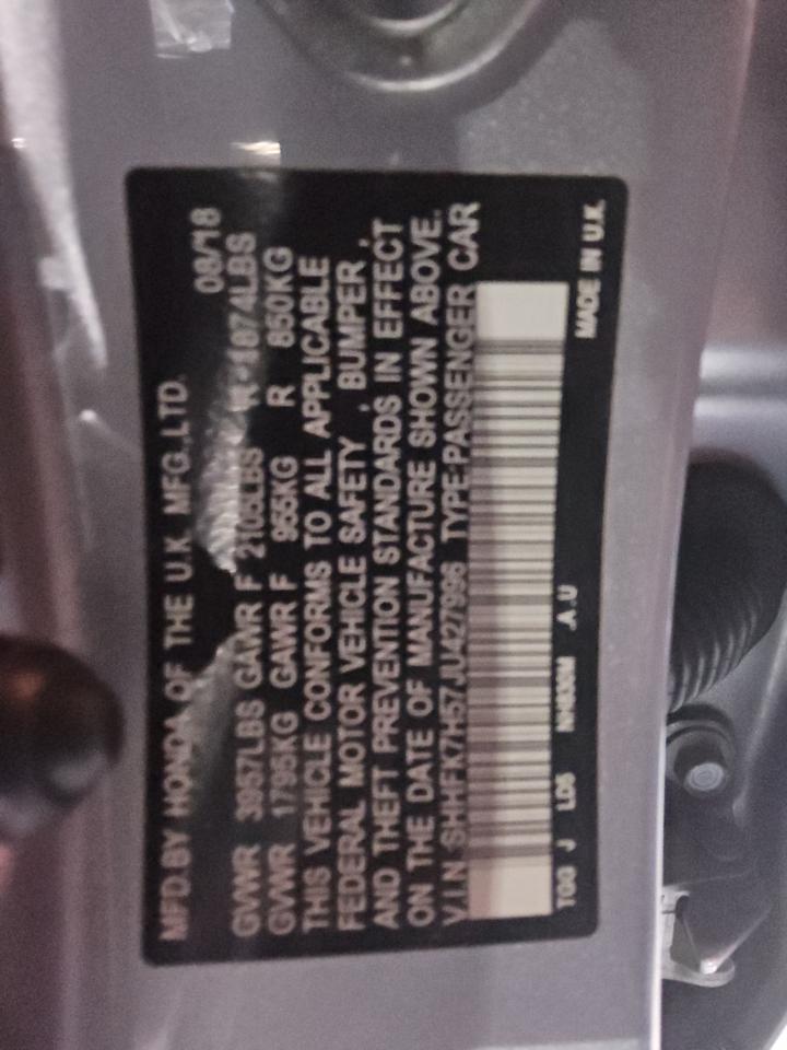 2018 Honda Civic Ex VIN: SHHFK7H57JU427996 Lot: 86476185