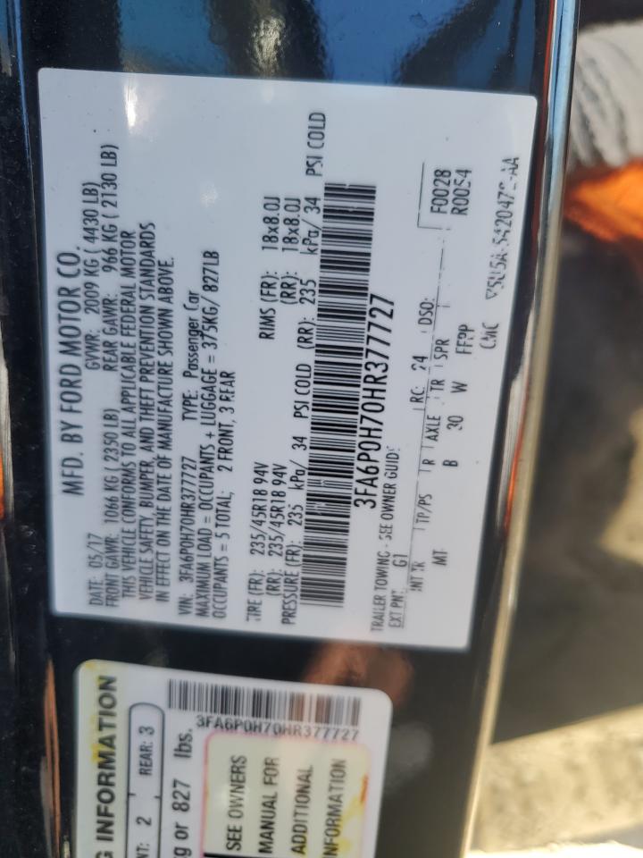 2017 Ford Fusion Se VIN: 3FA6P0H70HR377727 Lot: 82432865