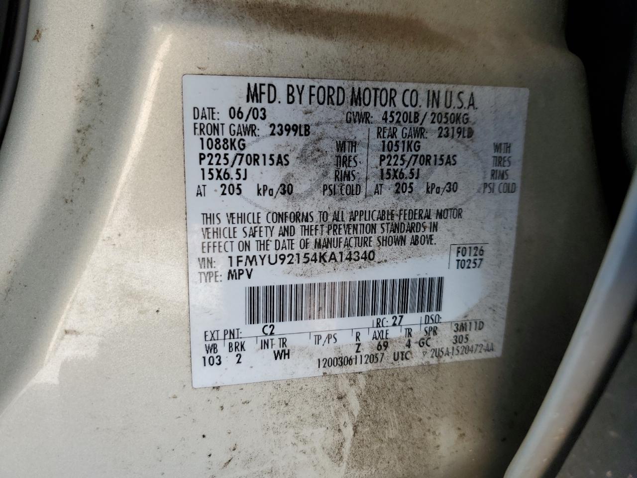 2004 Ford Escape Xls VIN: 1FMYU92154KA14340 Lot: 87275905