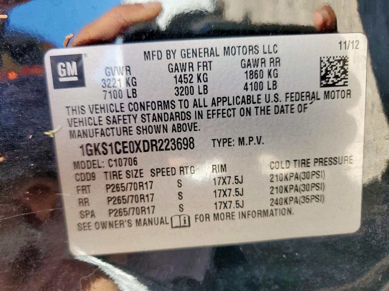 2013 GMC Yukon Slt VIN: 1GKS1CE0XDR223698 Lot: 84232875