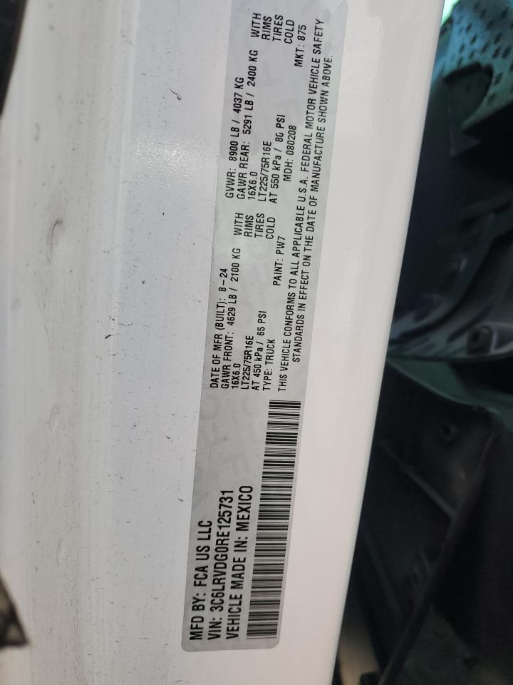 2024 Ram Promaster Van 2500 VIN: 3C6LRVDG0RE125731 Lot: 82593095