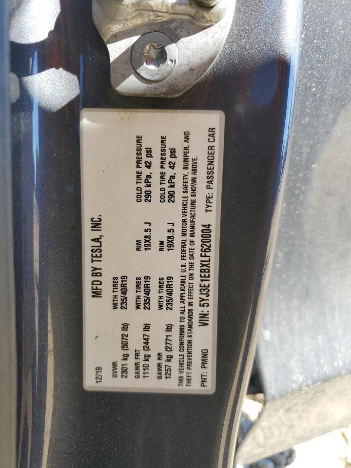 2020 Tesla Model 3 VIN: 5YJ3E1EBXLF620004 Lot: 82541985