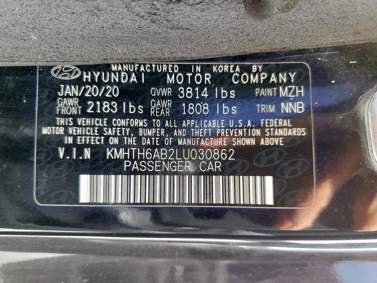 2020 Hyundai Veloster Turbo VIN: KMHTH6AB2LU030862 Lot: 85317355