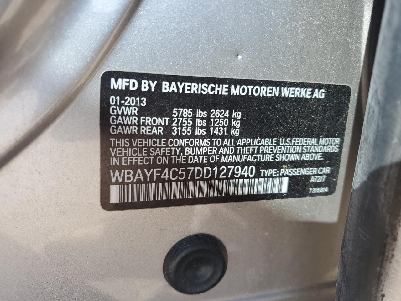 2013 BMW 740 Lxi VIN: WBAYF4C57DD127940 Lot: 82565775