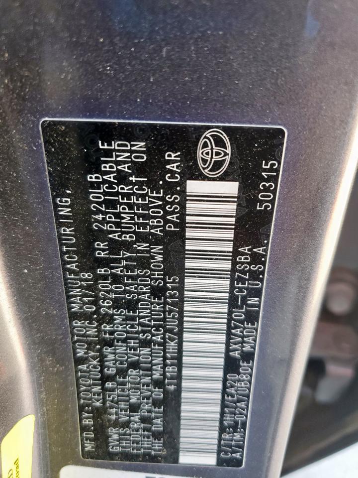 2018 Toyota Camry L VIN: 4T1B11HK7JU571315 Lot: 86339685