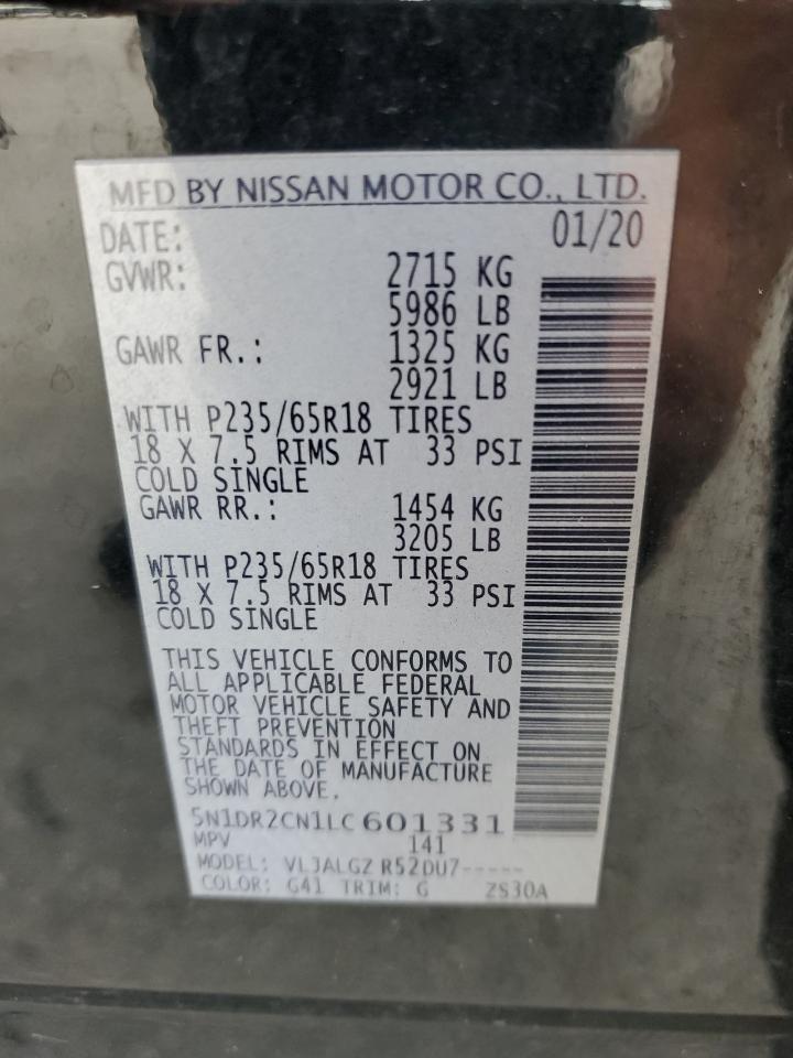2020 Nissan Pathfinder Sl VIN: 5N1DR2CN1LC601331 Lot: 84032805