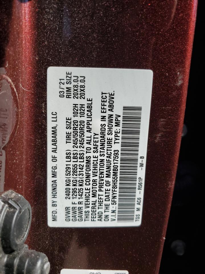 2021 Honda Passport Exl VIN: 5FNYF8H55MB017593 Lot: 82435635