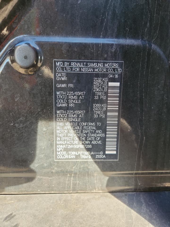 2016 Nissan Rogue S VIN: KNMAT2MV9GP687266 Lot: 90302065