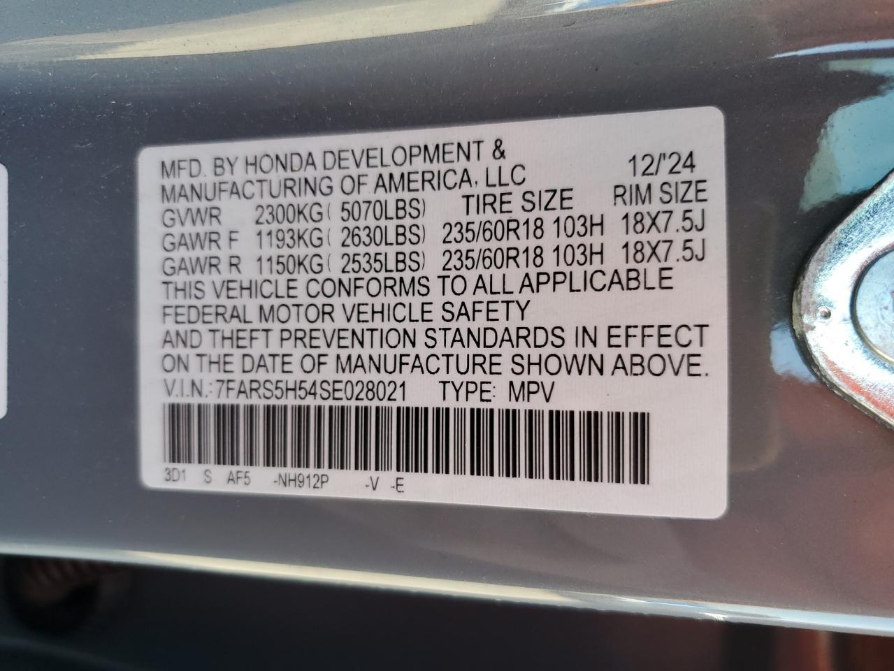 2025 Honda Cr-V Sport VIN: 7FARS5H54SE028021 Lot: 87386805