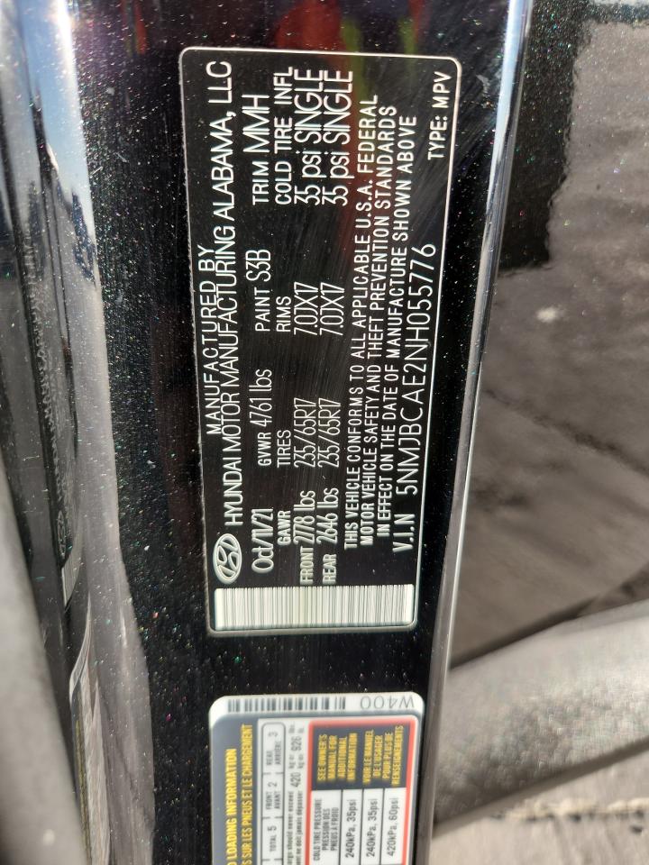 2022 Hyundai Tucson Sel VIN: 5NMJBCAE2NH055776 Lot: 86680445