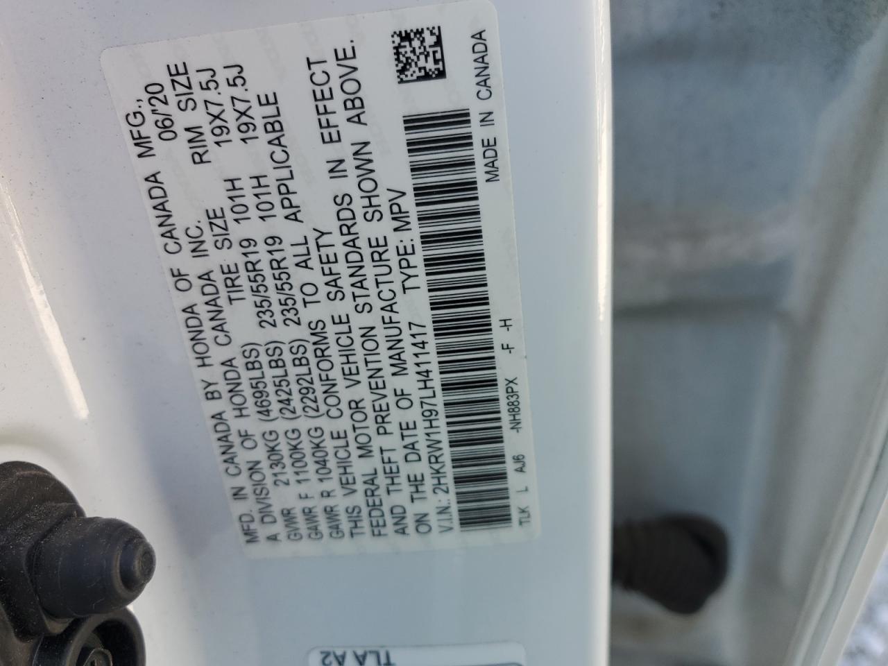 2020 Honda Cr-V Touring VIN: 2HKRW1H97LH411417 Lot: 86222065