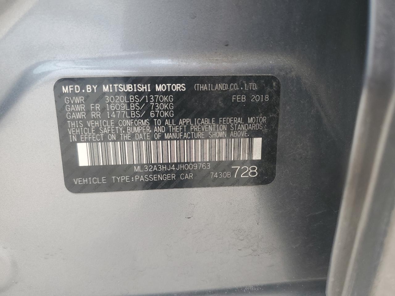 2018 Mitsubishi Mirage Es VIN: ML32A3HJ4JH009763 Lot: 86055755