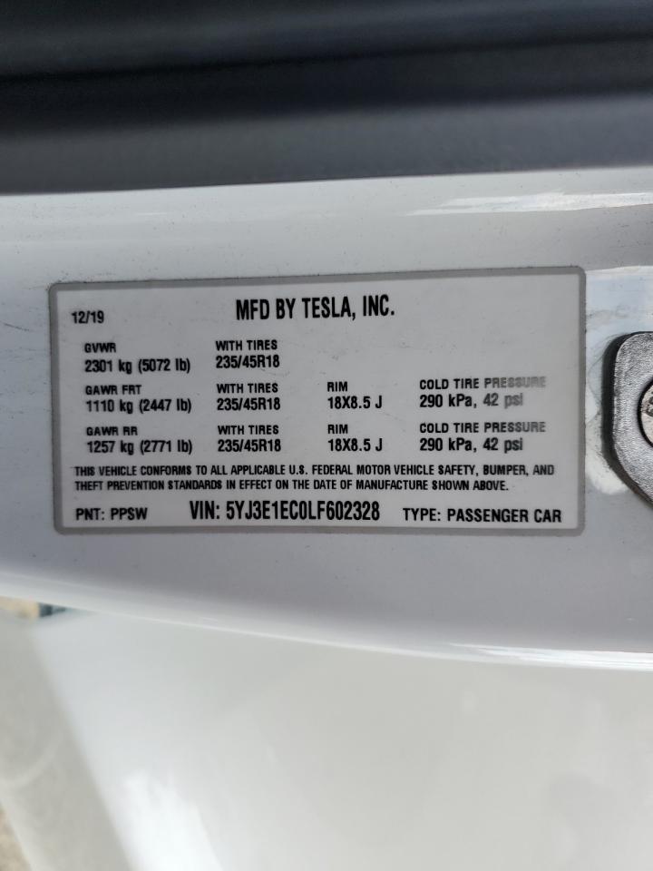 2020 Tesla Model 3 VIN: 5YJ3E1EC0LF602328 Lot: 90896005