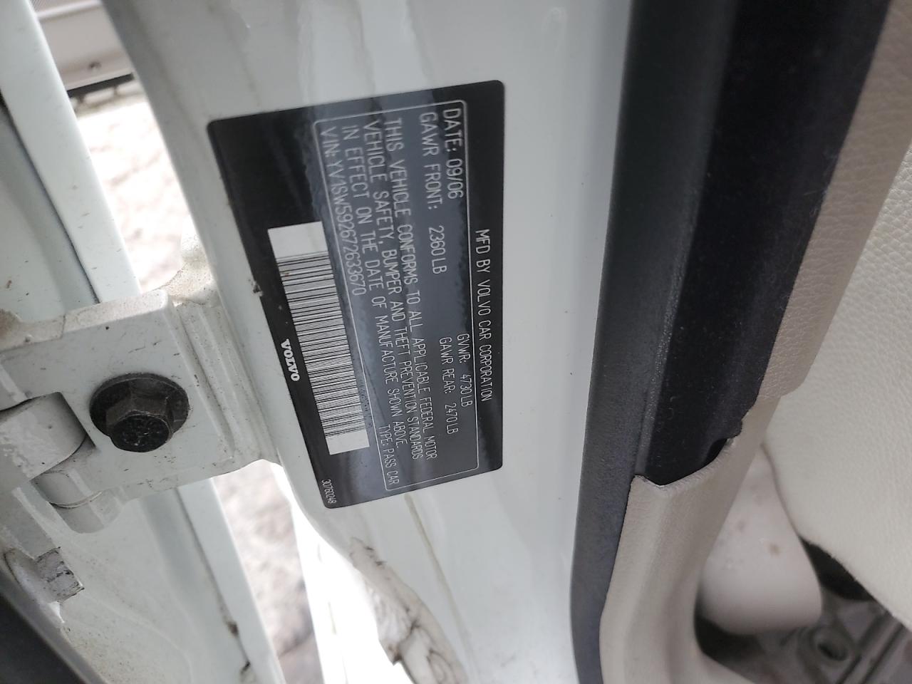 2007 Volvo V70 2.5T VIN: YV1SW592672633670 Lot: 90690065