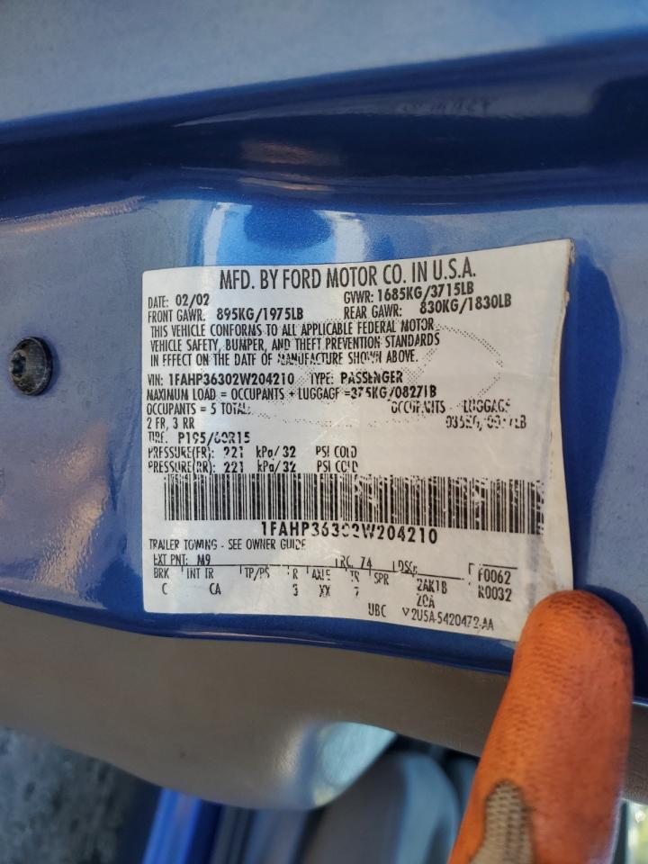 2002 Ford Focus Se VIN: 1FAHP36302W204210 Lot: 84613715