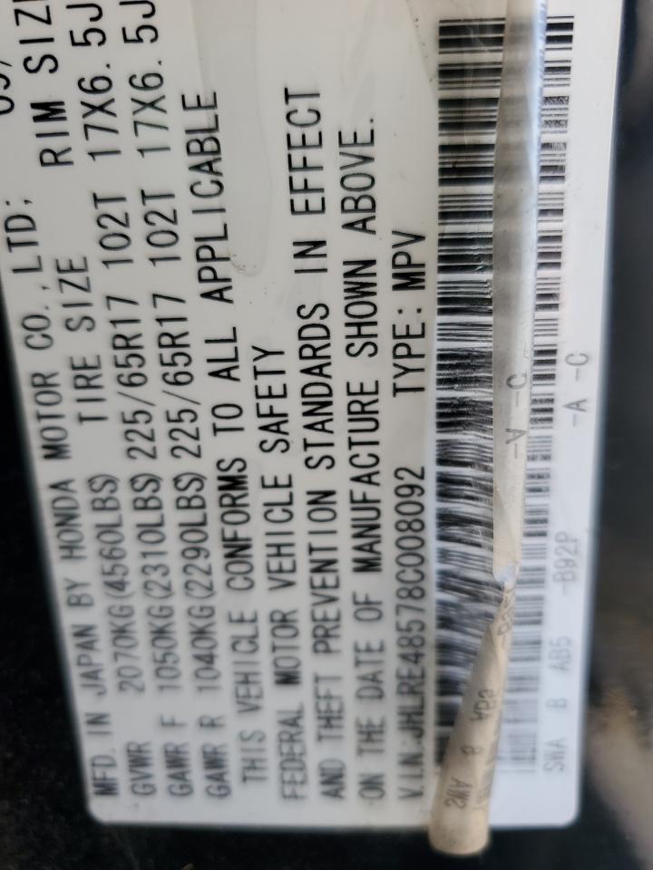 2008 Honda Cr-V Ex VIN: JHLRE48578C008092 Lot: 87294495