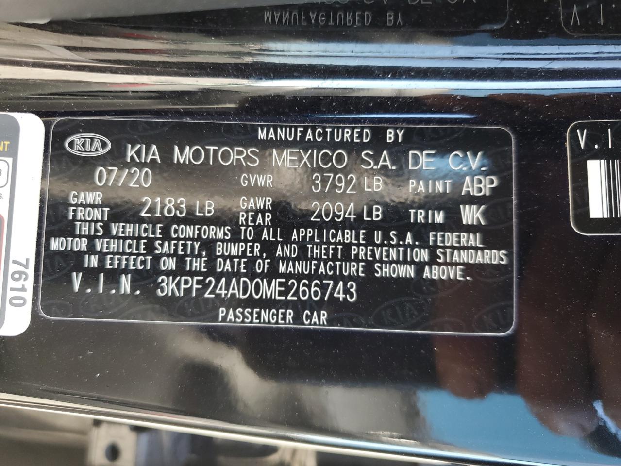 2021 Kia Forte Fe VIN: 3KPF24AD0ME266743 Lot: 86295335