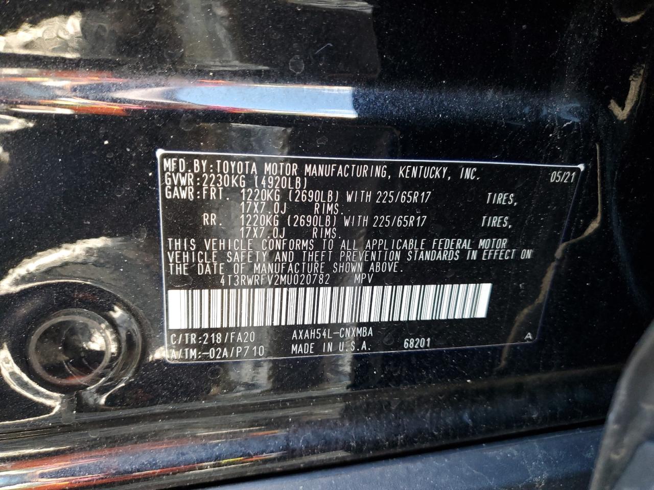 2021 Toyota Rav4 Xle VIN: 4T3RWRFV2MU020782 Lot: 89894775